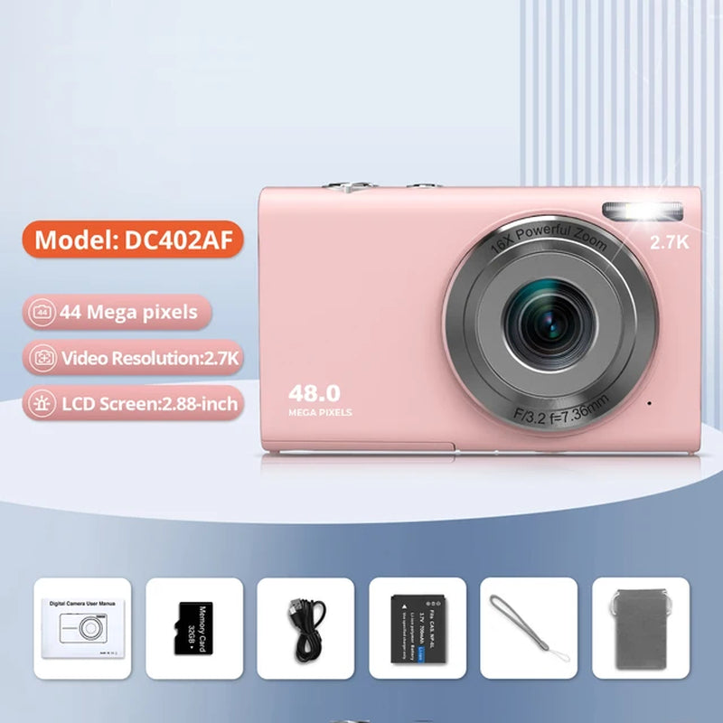 HD Digital Camera 44MP 1080P FHD Photography Camera Video Camcorder 16X Zoom Portable Vlogging Camera for Kids Adults Beginners