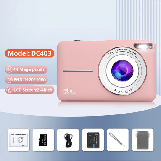 HD Digital Camera 44MP 1080P FHD Photography Camera Video Camcorder 16X Zoom Portable Vlogging Camera for Kids Adults Beginners