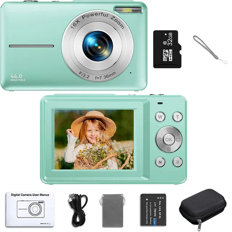 HD Digital Camera 44MP 1080P FHD Photography Camera Video Camcorder 16X Zoom Portable Vlogging Camera for Kids Adults Beginners