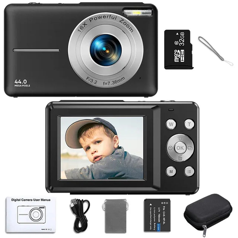 HD Digital Camera 44MP 1080P FHD Photography Camera Video Camcorder 16X Zoom Portable Vlogging Camera for Kids Adults Beginners