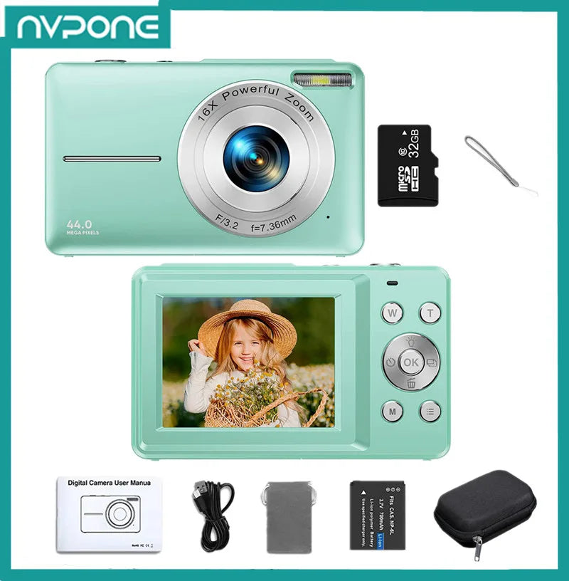 HD Digital Camera 44MP 1080P FHD Photography Camera Video Camcorder 16X Zoom Portable Vlogging Camera for Kids Adults Beginners